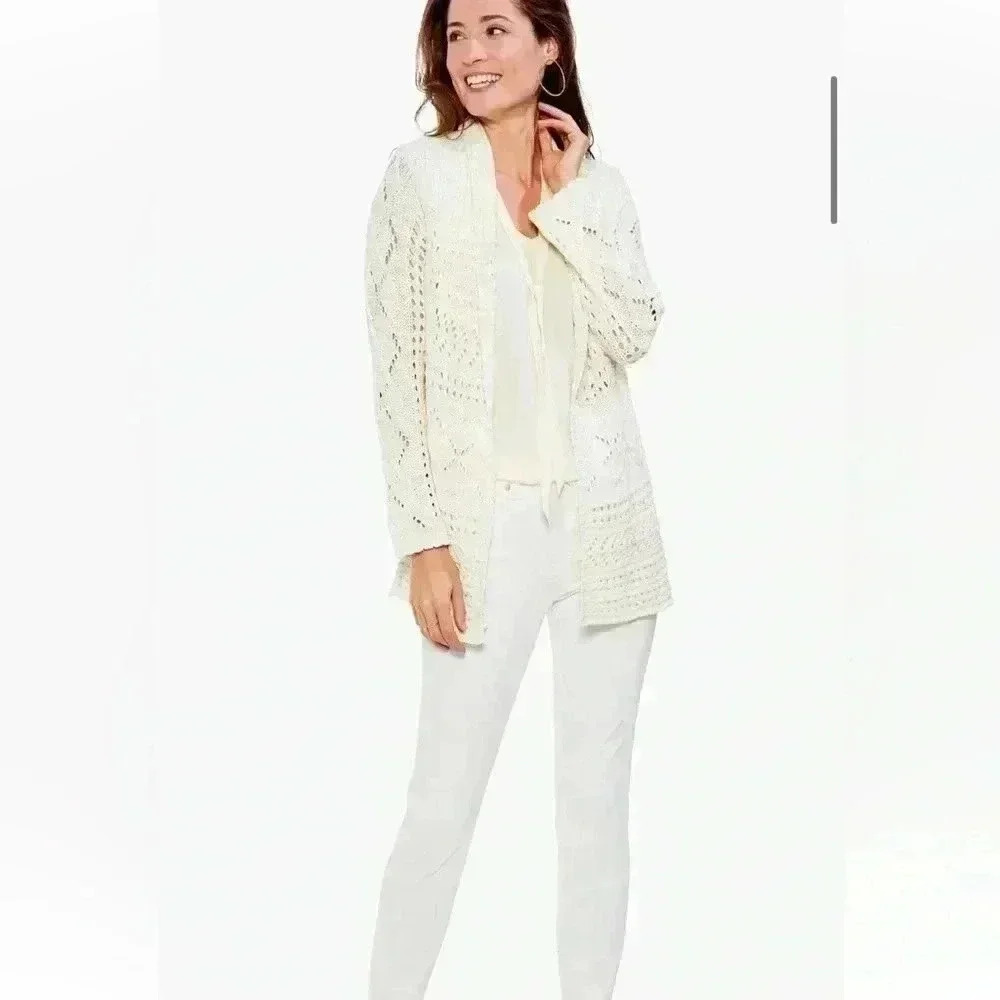 Nic + Zoe Womens Patio Cardigan Large Lemonade color knit soft, like new